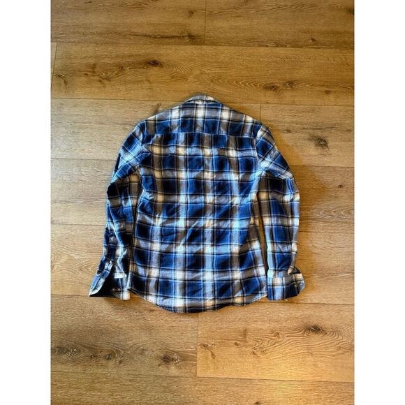 Scotch & Soda Mens Blue Plaid Long Sleeve Button Up Flannel Shirt Size Medium - Picture 2 of 3